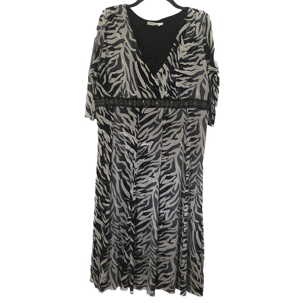 Host Pick Jacquard Surplice Midi Dress Pearls Sequin Waist White Grey Size XL